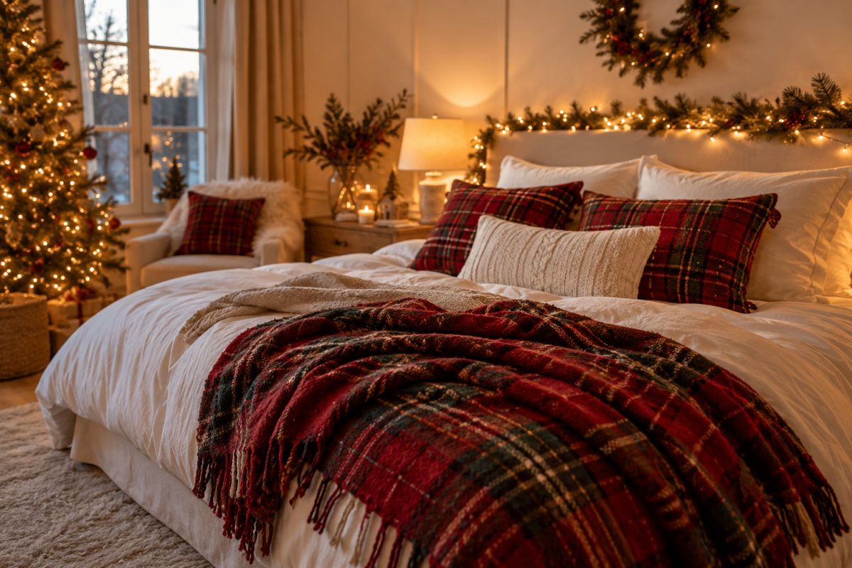 Les coussins écossais dans la chambre