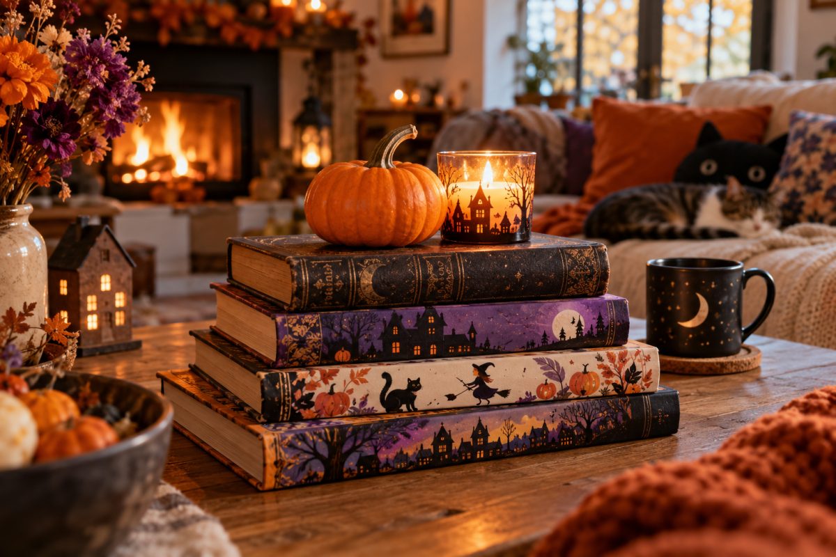 Les livres d'Halloween empilés