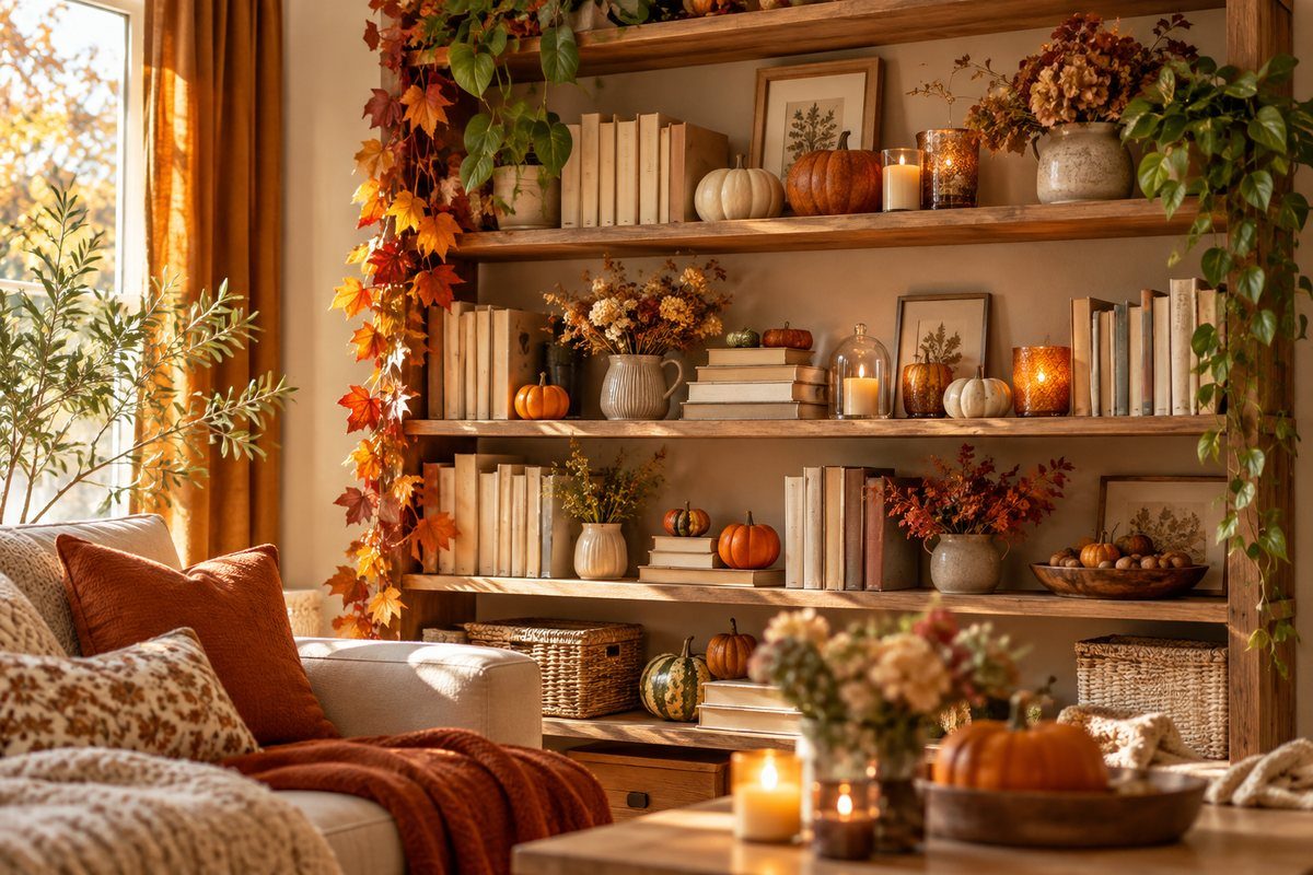 Les livres en piles et les petites courges