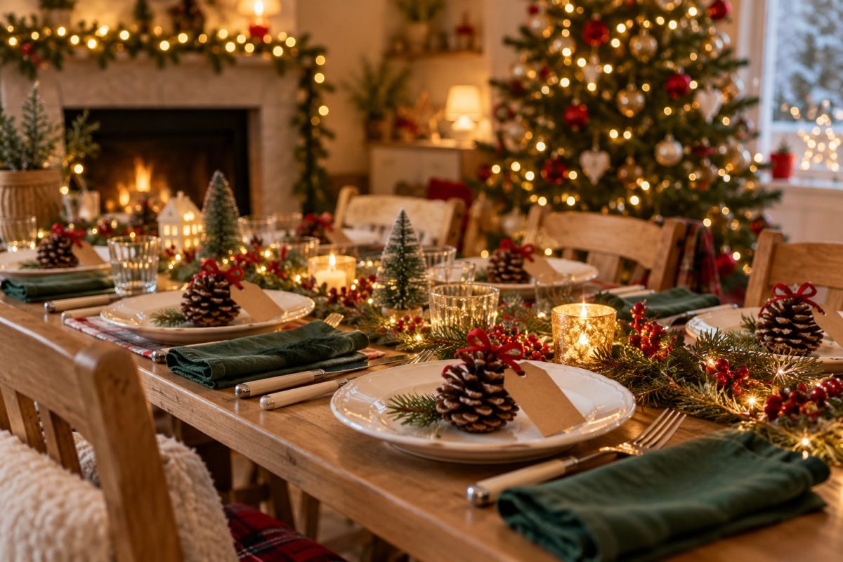 Marque-places de Noël en pommes de pin pour les enfants