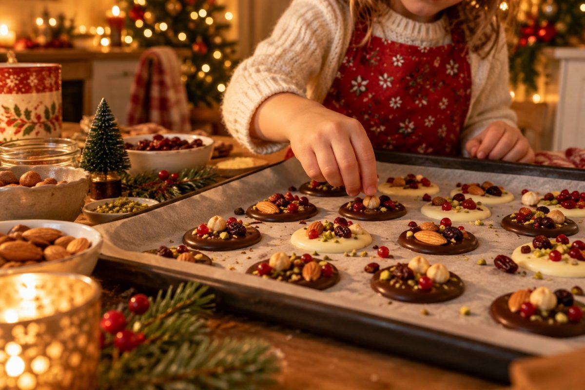 Mendiants au chocolat décorés par des enfants