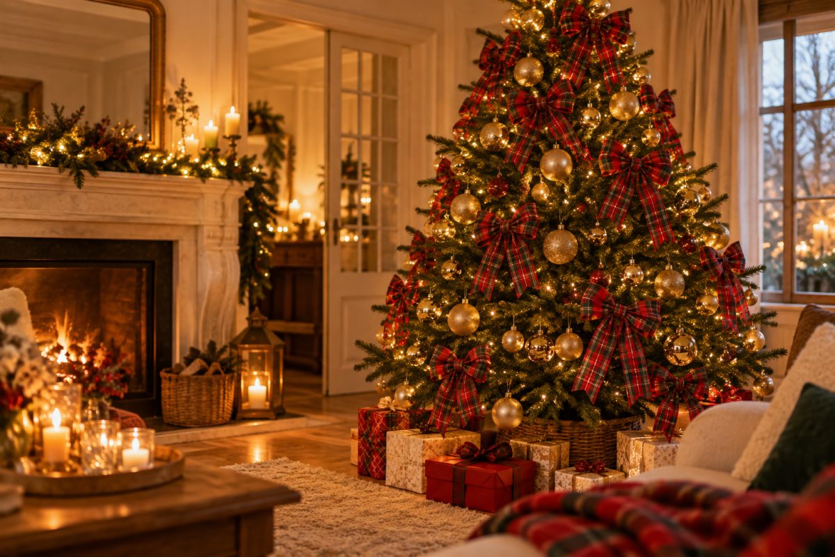 Les nœuds écossais sur le sapin