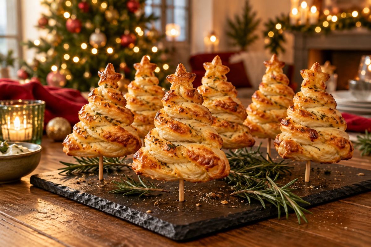 Petits sapins feuilletés au fromage sur bâtonnets