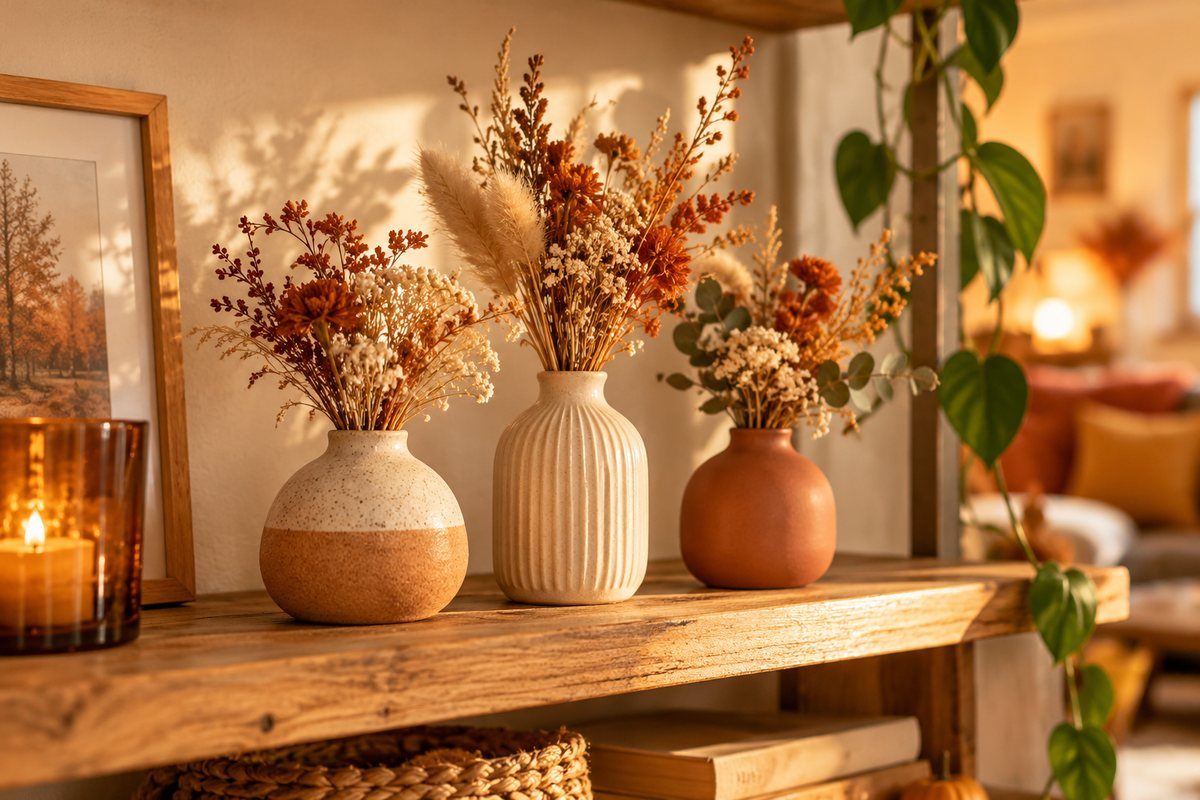 Les petits vases de fleurs séchées
