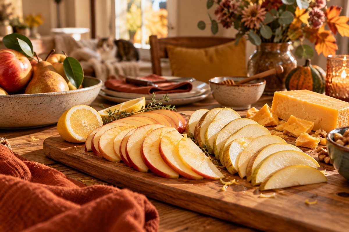 Les pommes et les poires en tranches