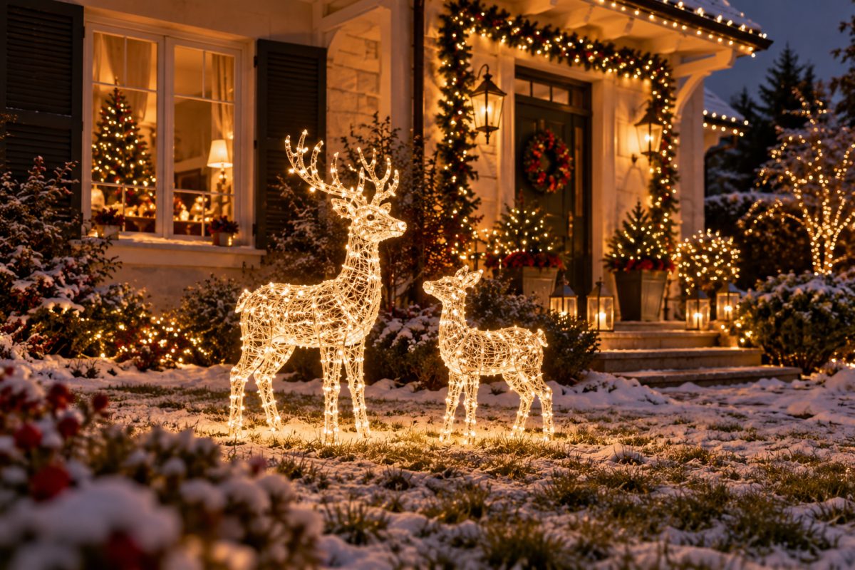 Les rennes lumineux dans le jardin