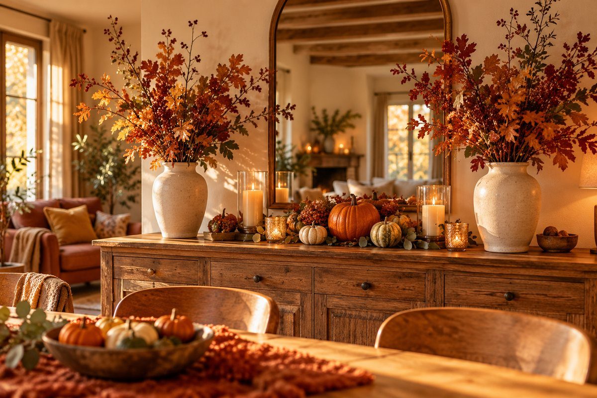 Les vases de branches de chaque côté