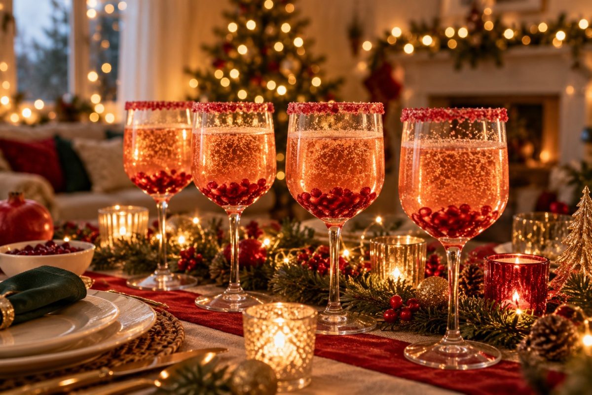 Verres givrés au sucre rouge avec jus de fête pour enfants