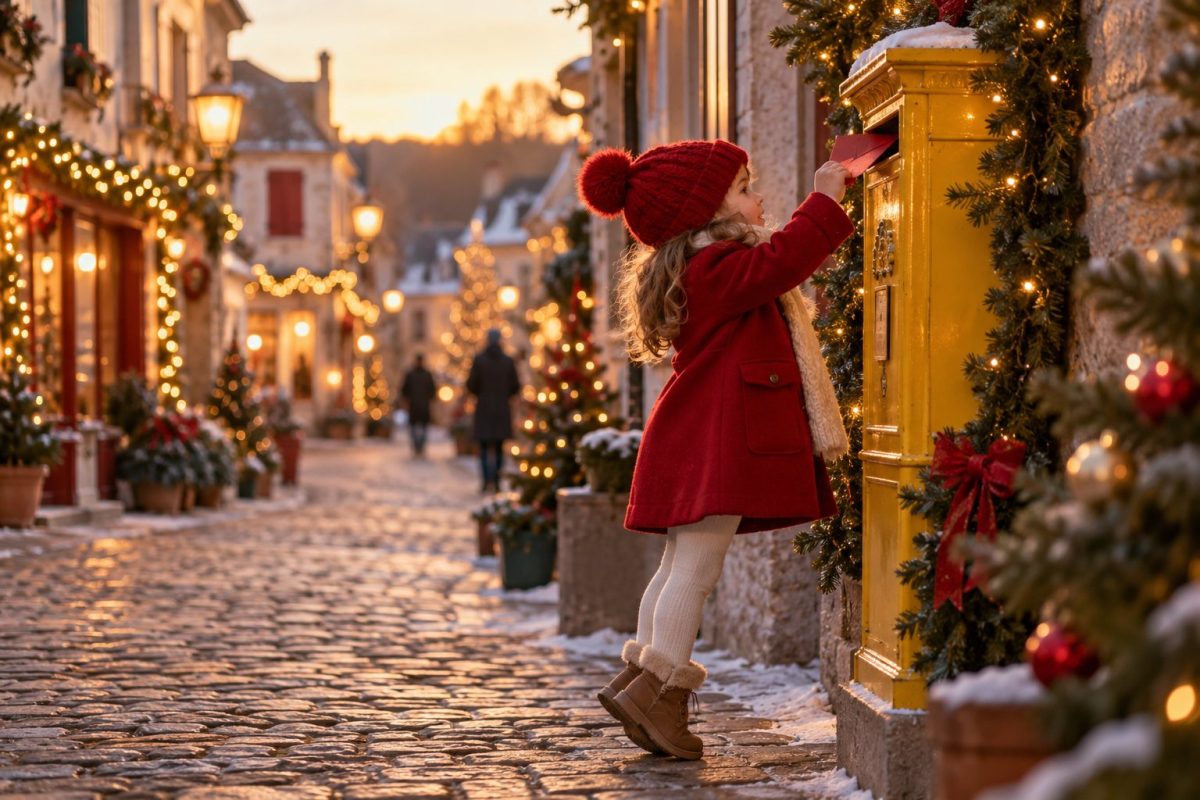 Enfant qui poste sa lettre au Père Noël