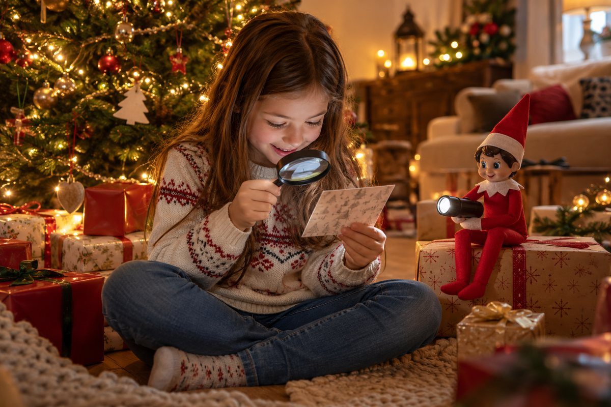Grand enfant qui résout l'énigme du lutin farceur
