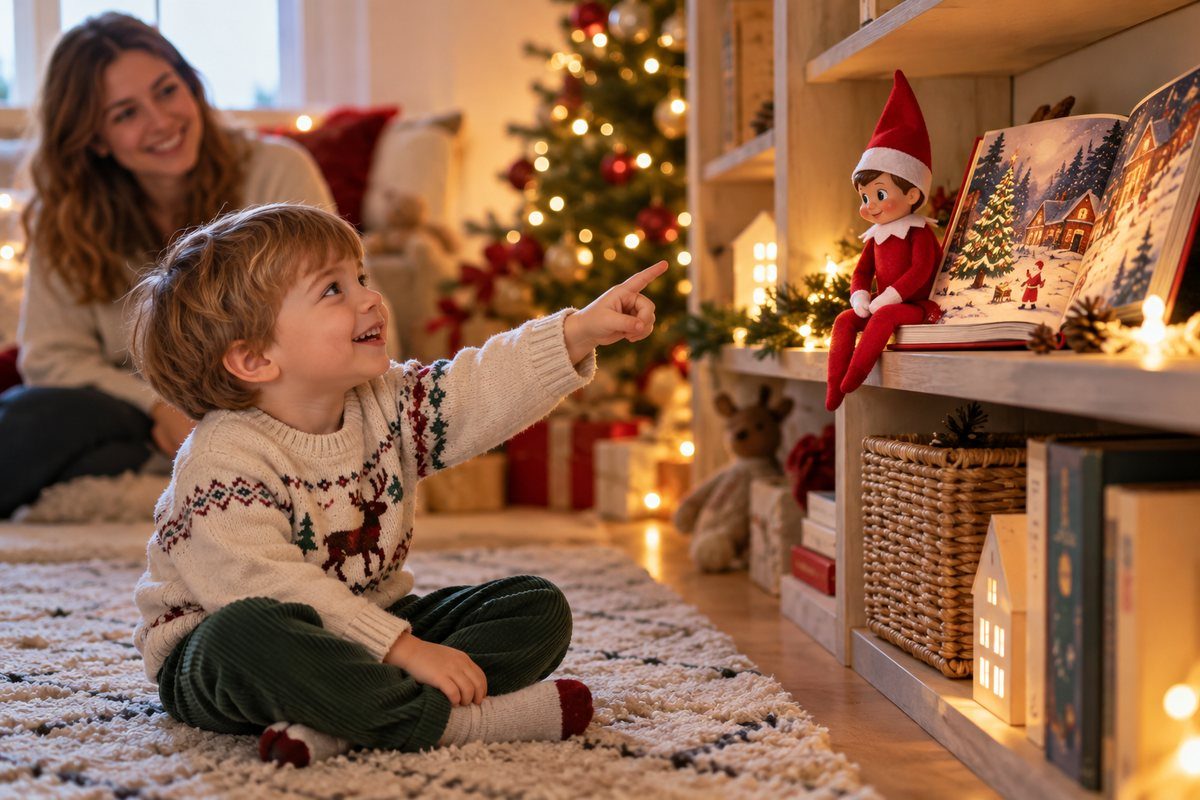 Tout-petit qui découvre le lutin farceur