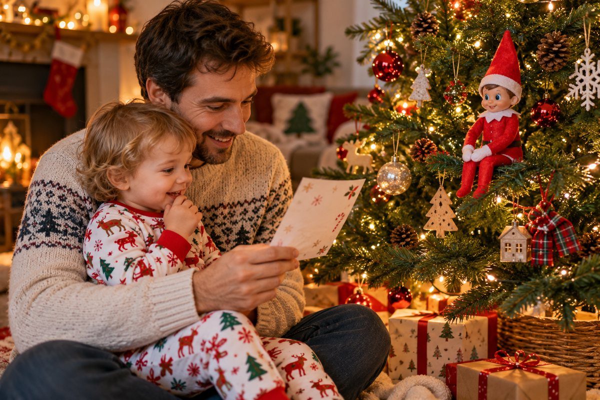 Tout-petit et lutin farceur pendant le mois de décembre