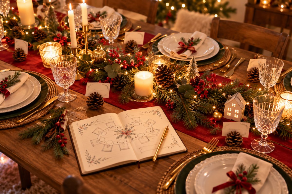 Plan de table de Noël avec marque-places