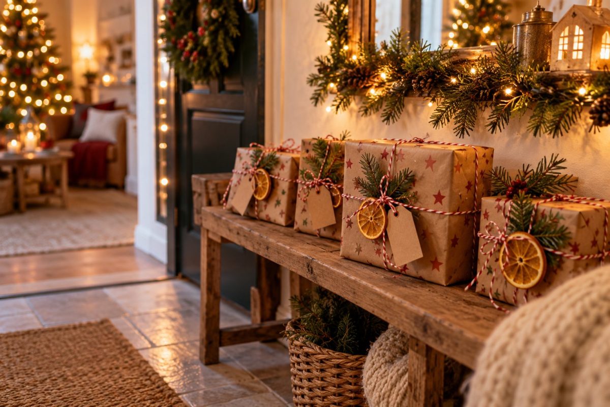 Petits cadeaux faits maison emballés dans du papier kraft et de la ficelle