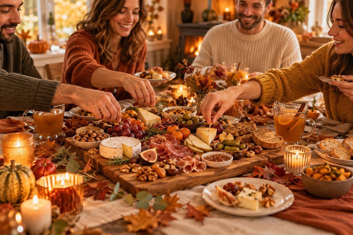 Apéritif d'automne entre amis autour d'une planche