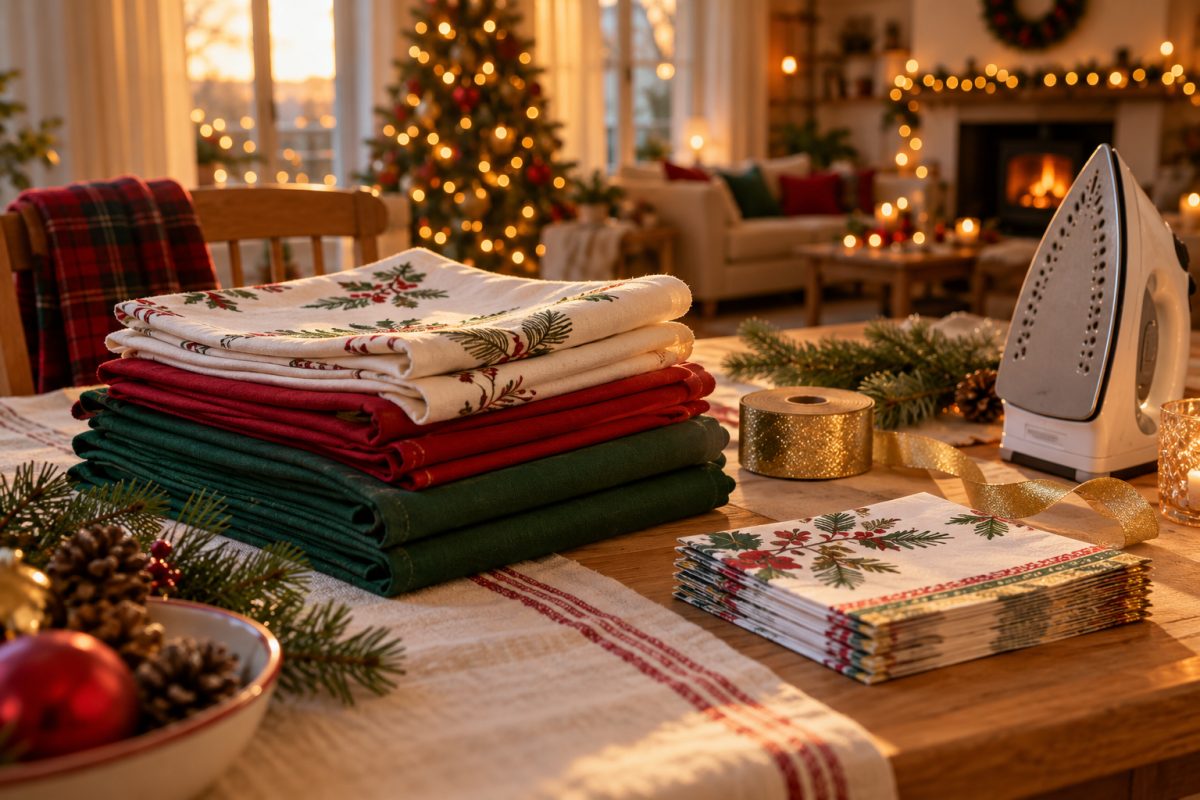 Serviettes de Noël en tissu et en papier