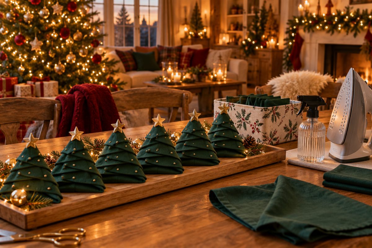 Préparer des pliages de serviettes de Noël à l'avance