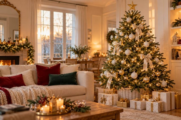 sapin de noel blanc et dore