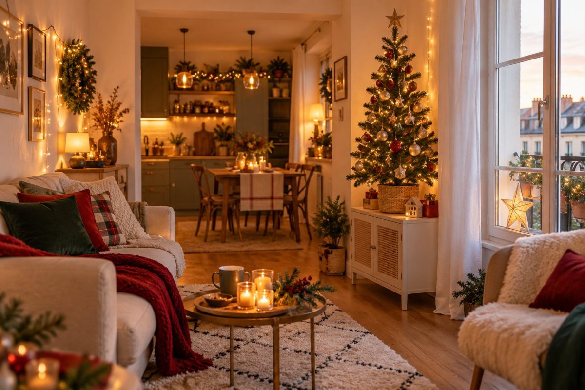 Sapin de Noël bien placé dans un petit appartement