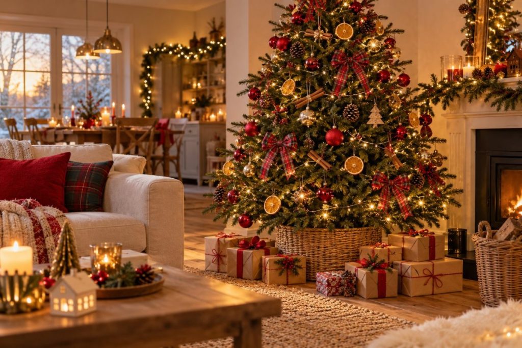 Sapin de Noël rouge et naturel : 12 idées chic et faciles