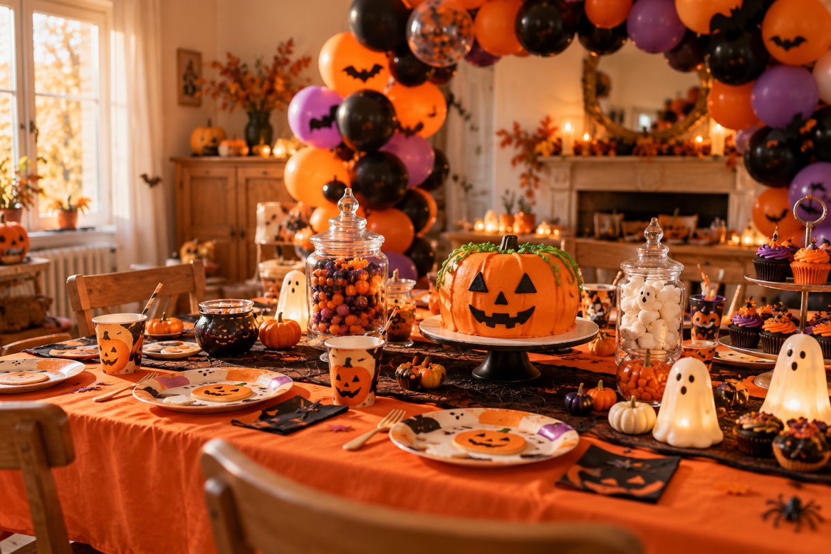 Préparation d'une fête d'Halloween pour enfants