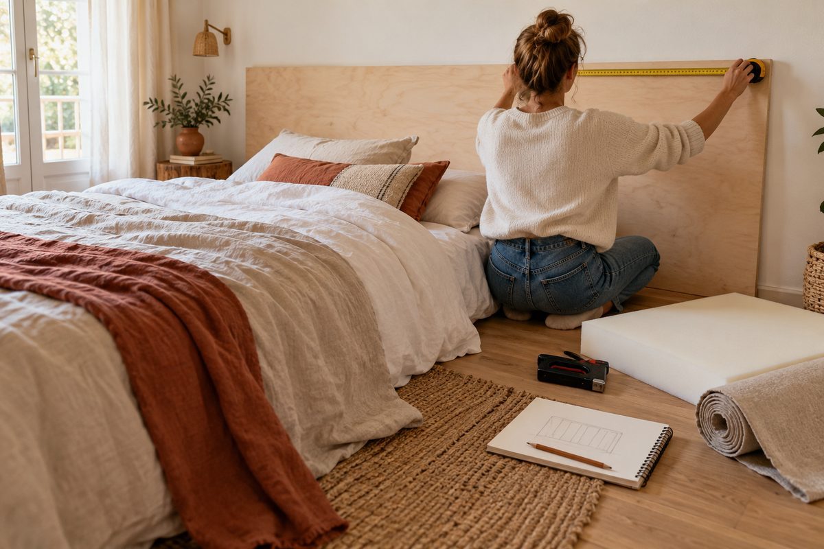 Mesurer un panneau de contreplaqué avant de fabriquer une tête de lit