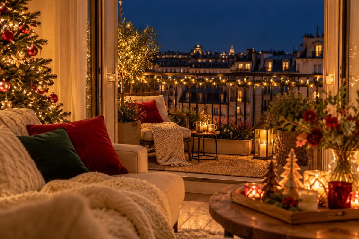 Une guirlande lumineuse le long du garde-corps