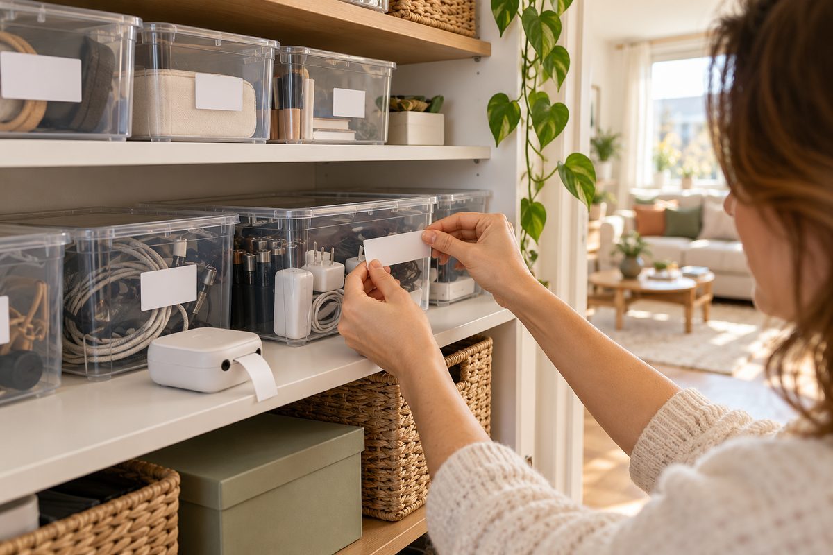 Boîtes transparentes étiquetées pour donner une place à chaque chose